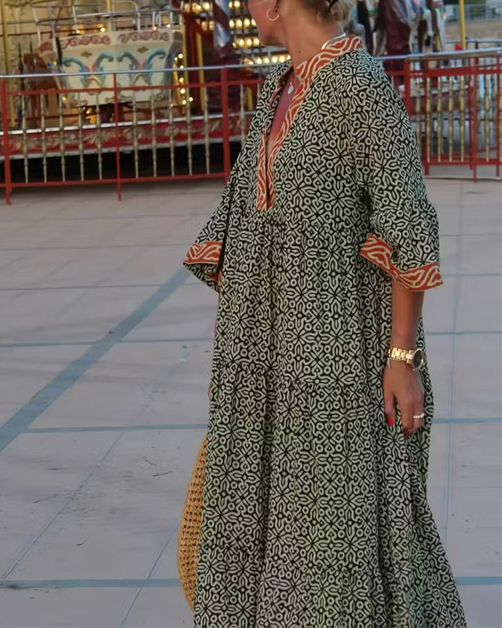 SIENNA | Three-Quarter Sleeve Print Maxi Dress