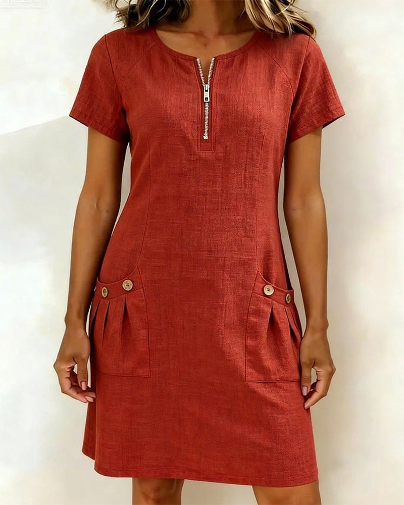 The Lisa | Cotton Dress with Zipper Pocket