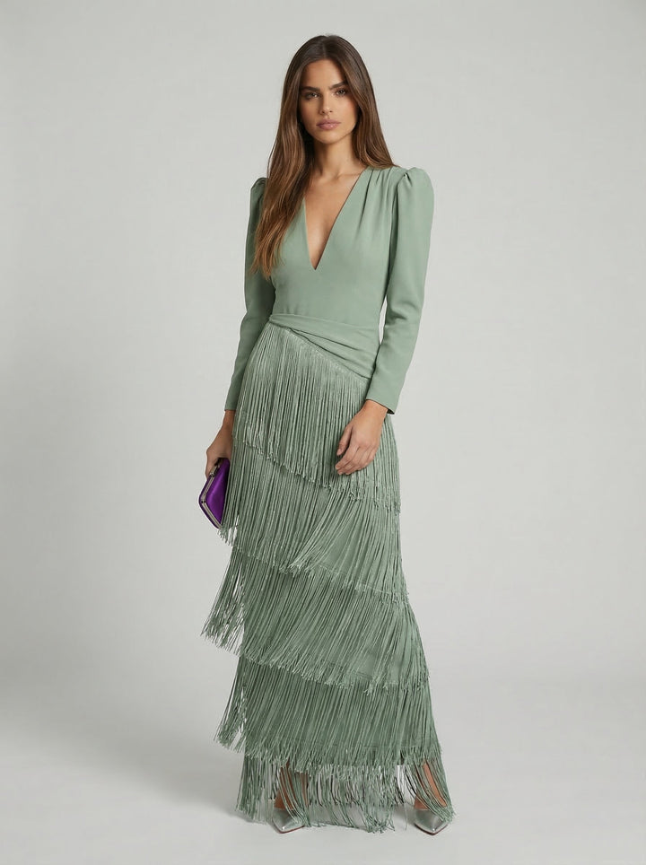 Sage Fringe Dress