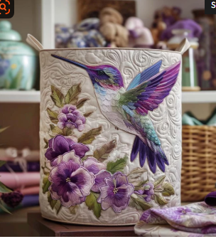 Evie | Hummingbird in Bloom Quilted Laundry Hamper
