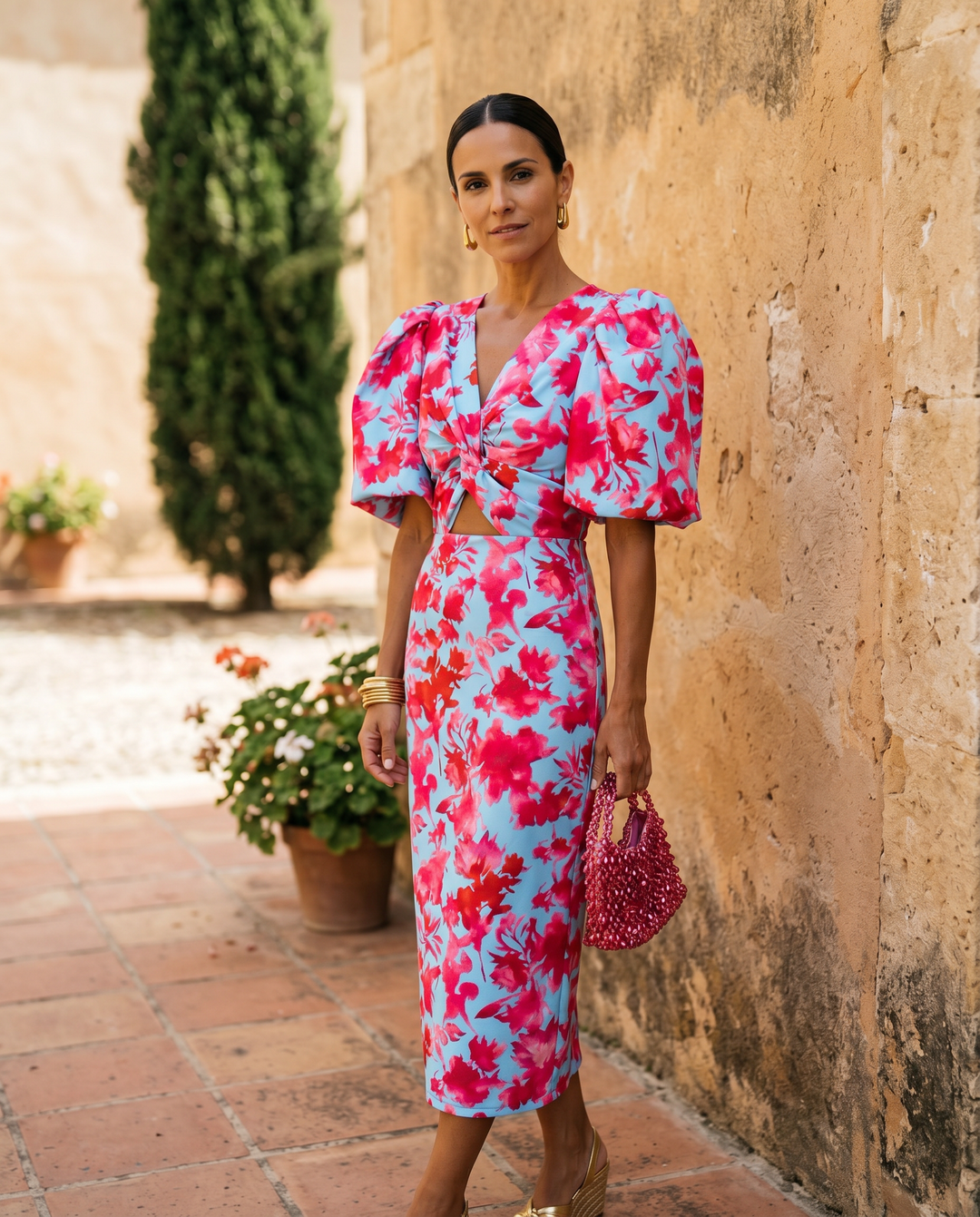 Carla | Puff Sleeve Floral Midi Dress