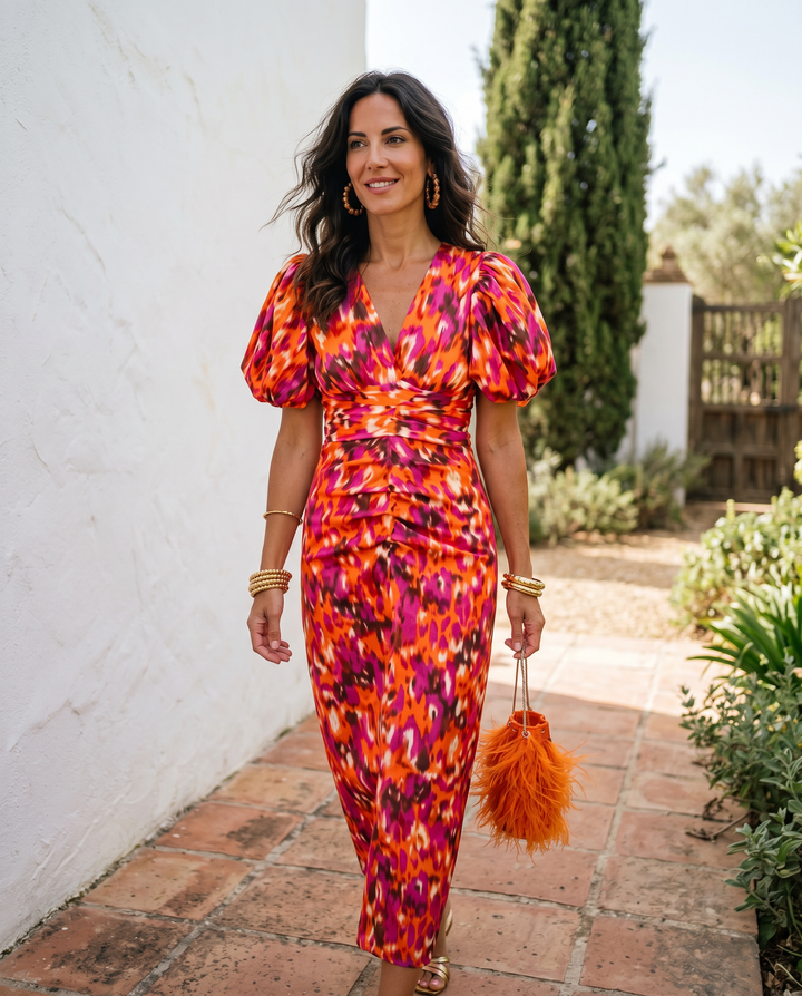 Carla – Puff Sleeve Floral Midi Dress