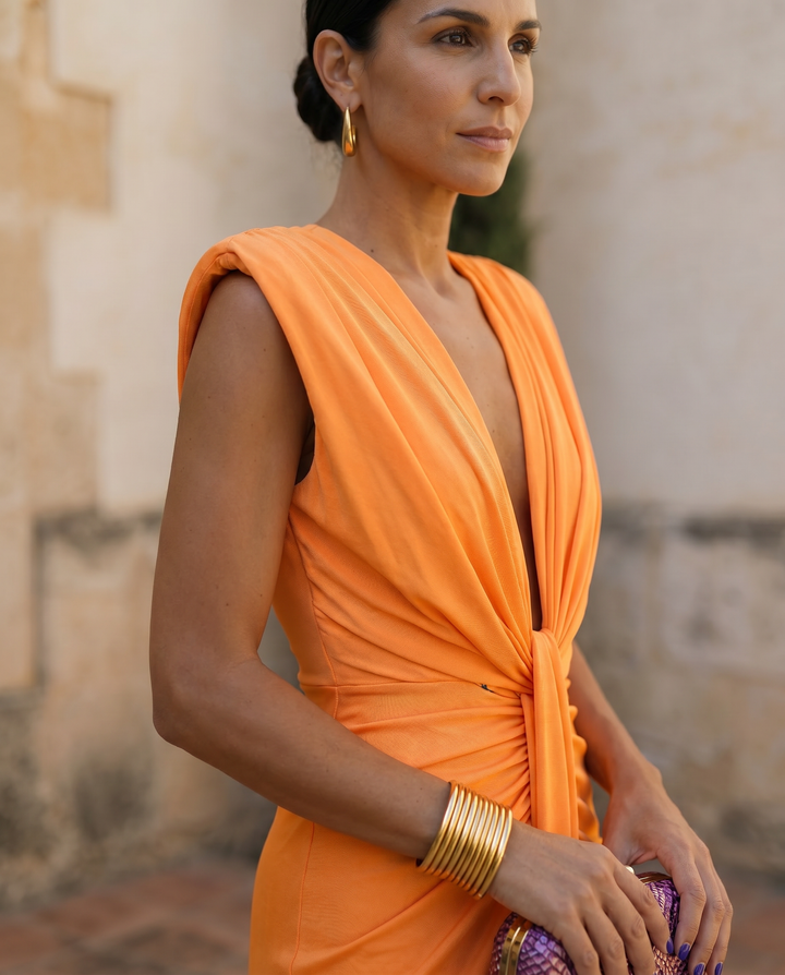 Selena | Elegant Draped Fiery Dress