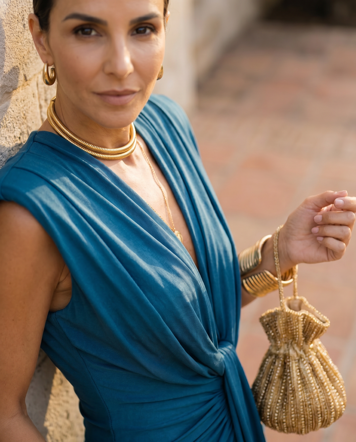 Selena | Elegant Draped Fiery Dress