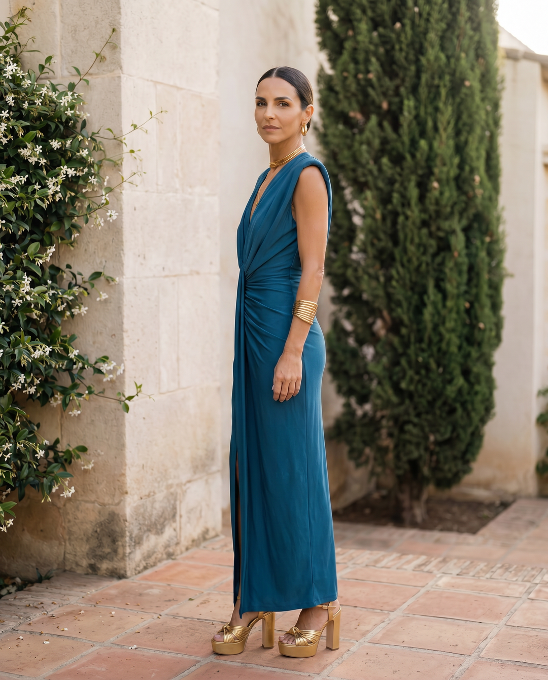 Selena | Elegant Draped Fiery Dress