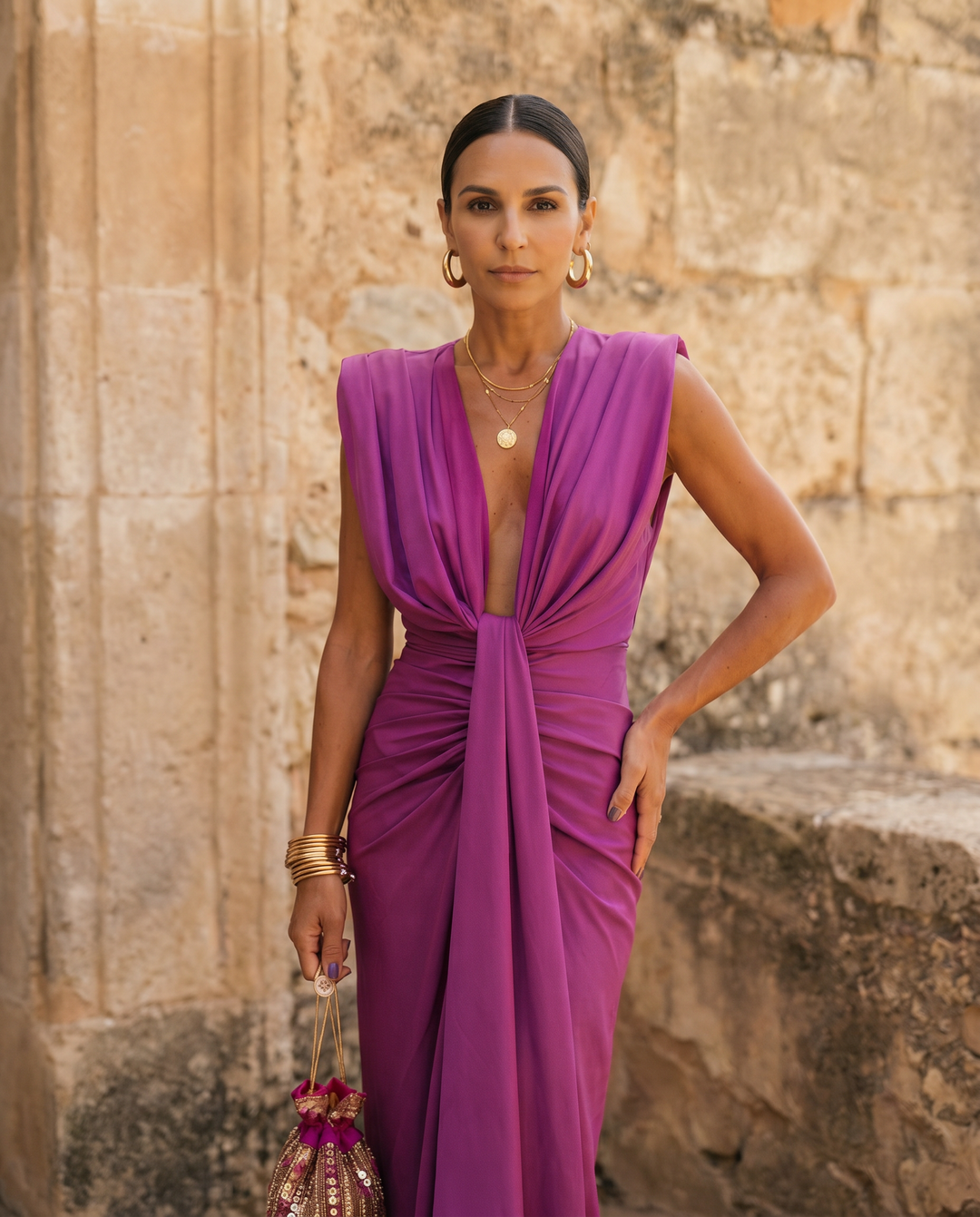 Selena | Elegant Draped Fiery Dress