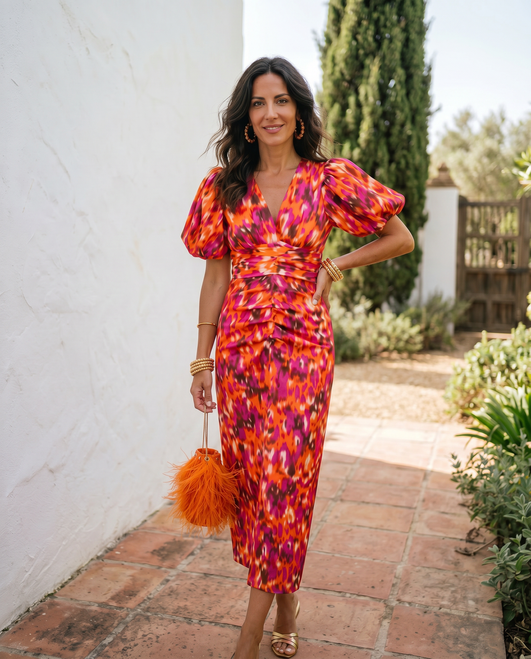 Carla | Puff Sleeve Floral Midi Dress