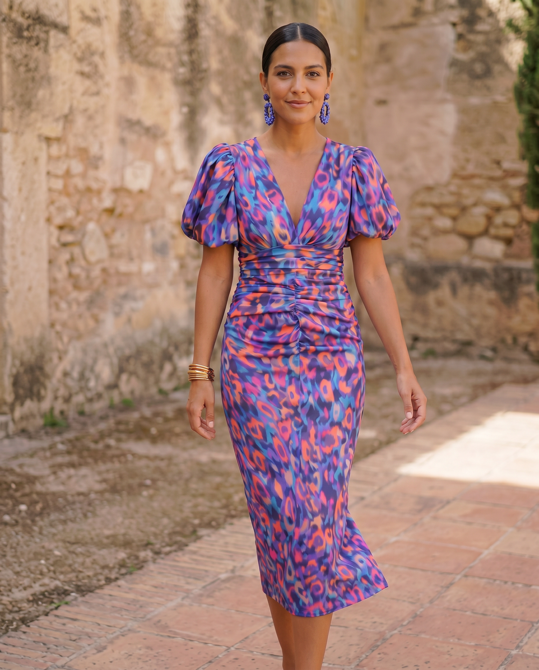 Carla | Puff Sleeve Floral Midi Dress