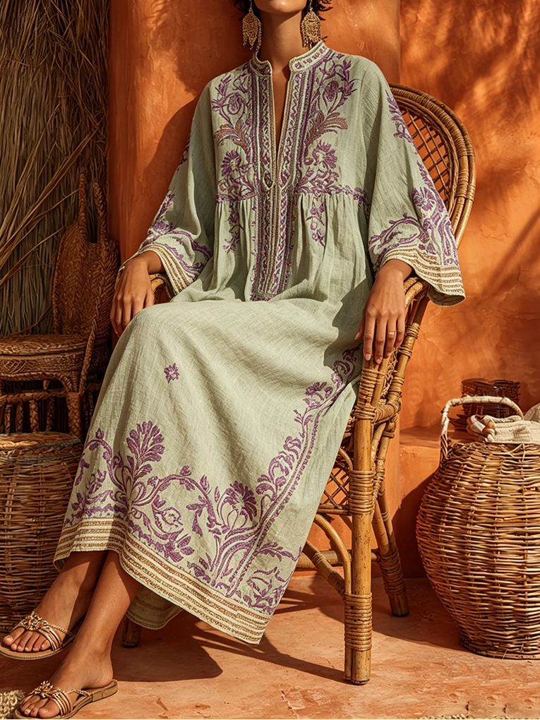 Elena™ | Embroidered Mediterranean Maxi Dress