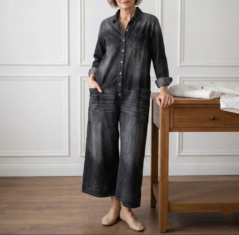 Diana | Vintage Washed Button-Through Denim Dress