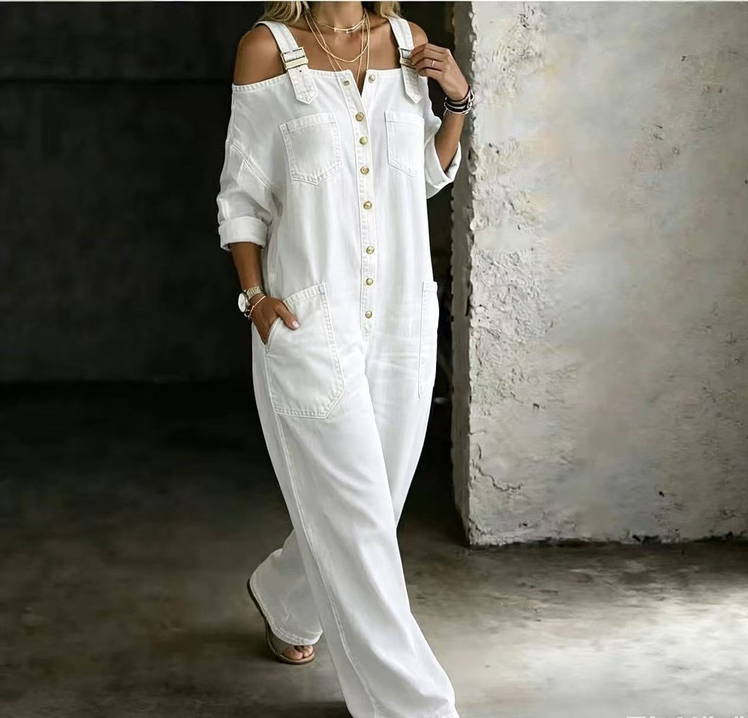 Elise | Off Shoulder Denim Jumpsuit
